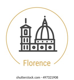 Florence (Italy) outline icon with caption. Florence City logo, landmark, vector symbol. Illustration of Florence isolated on white background.