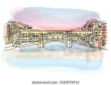 Florença, Itália na Ponte Vecchio cruzando o rio Arno no crepúsculo. ilustração vetorial