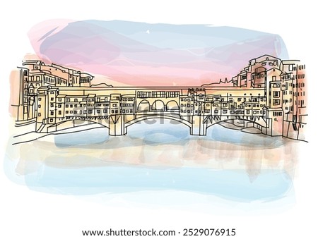 Florence, Italy at the Ponte Vecchio Bridge crossing the Arno River at twilight. vector illustration