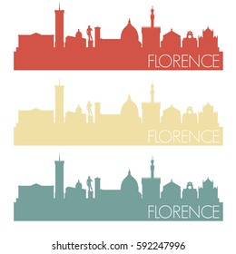 Florence Italy Skyline Retro Vintage Vector City Design Color Set Logo Clipart Illustration.