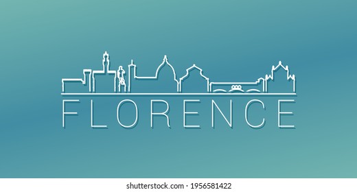 Florence, Metropolitan City of Florence, Italy Skyline Linear Design. Flat City Illustration Minimal Clip Art. Background Gradient Travel Vector Icon.