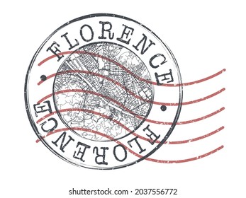 Florence, Metropolitan City of Florence, Italy Stamp Map Postal. Silhouette Seal Roads and Streets. Passport Round Design. Vector Icon. Design Retro Travel National Symbol.