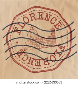 Florence, Metropolitan City of Florence, Italy Stamp City Travel Passport. Design Retro Symbol Country. Old Vintage Postmark.