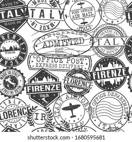 Florence, Metropolitan City of Florence, Italy Stamps Background. A City Stamp Vector Art. Set of Postal Passport Travel. Design Set Pattern.