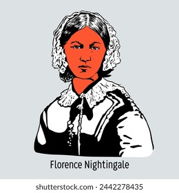 Florence Nightingale was a sister of mercy and social activist in the United Kingdom. Hand drawn vector illustration