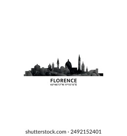 Florence panorama, vector badge, skyline logo and icon. Italy city horizon logotype with landmarks and building silhouettes. Isolated foggy abstract gradient graphic