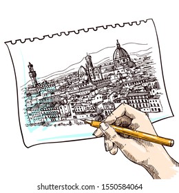 Florence sketch vector illustration. Suitable for Italian souvenirs, print for t-shirts, phone cases, postcards.