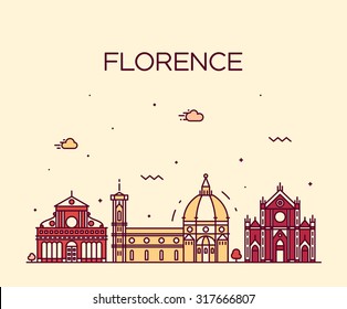 Florence skyline, detailed silhouette. Trendy vector illustration, linear style