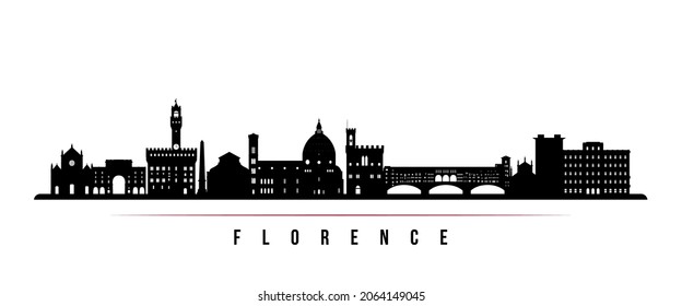 Florence skyline horizontal banner. Black and white silhouette of Florence, Italy. Vector template for your design. 