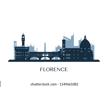 Florence skyline, monochrome silhouette. Vector illustration.