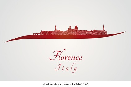 Florence skyline in red and gray background in editable vector file