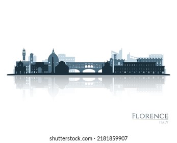 Florenz Skyline Silhouette mit Reflexion. Landschaft Florenz, Italien. Vektorgrafik.