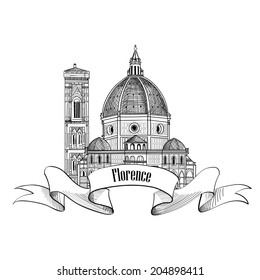 Florence symbol. Travel Italy icon. Hand drawn sketch. Cathedral Santa Maria del Fiore 