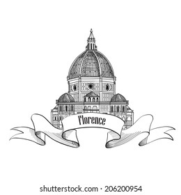 Florence symbol. Travel Italy icon. Hand drawn sketch. Cathedral Santa Maria del Fiore 