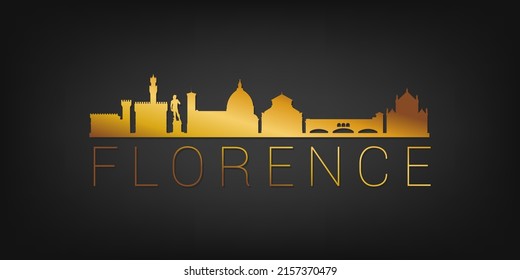 Florence, Toscana, Italy Gold Skyline City Silhouette Vector. Golden Design Luxury Style Icon Symbols. Travel and Tourism Famous Buildings.