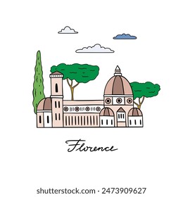 Florence vector illustration. Florence Cathedral clipart on white background