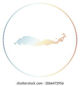 Flores digital badge. Dotted style map of Flores in a circle. Tech icon of the island with gradiented dots. Powerful vector illustration.