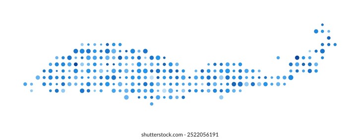Mapa Flores Dot. Forma de Estilo Digital Island. Imagem do vetor Flores. Forma de ilha pontos circulares azuis. Incrível ilustração vetorial.