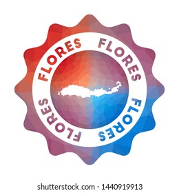 Flores low poly logo. Colorful gradient travel logo of the island in geometric style. Multicolored polygonal Flores rounded sign with map for your infographics.