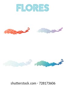 Flores polygonal island map. Mosaic style maps collection. Bright abstract tessellation, geometric, low poly, modern design. Flores polygonal maps for infographics or presentation.