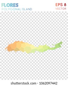 Flores polygonal map, mosaic style island. Outstanding low poly style, modern design. Flores polygonal map for infographics or presentation.