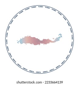 Flores round logo. Digital style shape of Flores in dotted circle with island name. Tech icon of the island with gradiented dots. Elegant vector illustration.