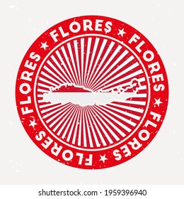 Flores round stamp. Logo of island with flag. Vintage badge with circular text and stars, vector illustration.