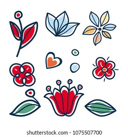 Florets folk art pattern - Nordic, Scandinavian style