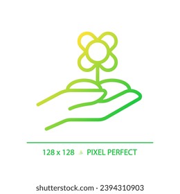 Floriculture gradient linear vector icon. Flower farming. Ornamental horticulture. Plant cultivation. Floral industry. Thin line color symbol. Modern style pictogram. Vector isolated outline drawing