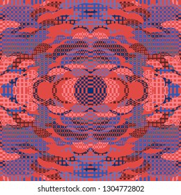Florid Checkered Pattern. Collage Composition. Vector Seamless Checkered Pattern. Kaleidoscope  Layout. Gray Rhythmic Abstract Geometric Background With Organic Shapes. Mosaic Design. Asian Motif.