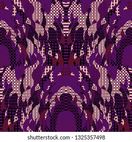 Florid Checkered Pattern. Collage Composition. Gray Vector Seamless Checkered Pattern. Kaleidoscope  Layout. Dynamic Abstract Geometric Background With Organic Shapes. Mosaic Design. Asian Motif.