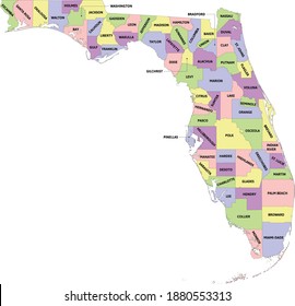 Florida Administrative Map Counties Stock Vector (Royalty Free) 1880553313