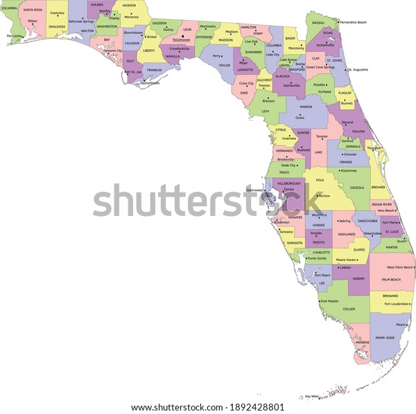 Florida Administrative Map Counties Seats Stock Vector (Royalty Free ...