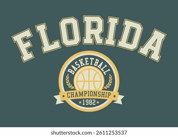 Florida Basketball Championship Retro Varsity Typographic Slogan Vector Graphic