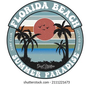 Florida beach graphic print design  for t shirt, sticker, poster and others.