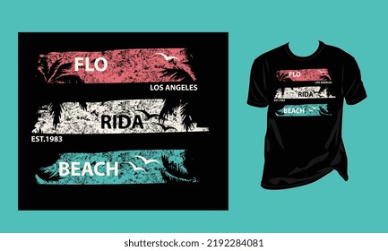 Florida beach Los Angeles, est. 1983 typography, vintage, with Broken effect ,plan trees trendy vector t-shirt design 