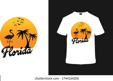 Florida Beach T shirt Design, miami t shirt, palm tree, sun, typography, vector, apparel, eps, emblem, element, flamingos