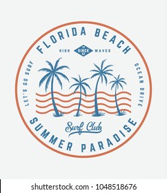 Florida Beach Text With Vector Illustrations, For T-shirt And Other Uses.