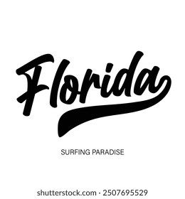 Florida Beach typography design with map vector. surfing theme badge design. For t-shirt prints, posters, stickers and other uses.