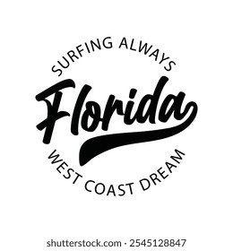 Florida Beach typography design with map vector. surfing theme badge design. For t-shirt prints, posters, stickers and other uses.