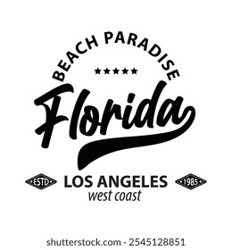 Florida Beach typography design with map vector. surfing theme badge design. For t-shirt prints, posters, stickers and other uses.