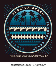 florida beach typography, t-shirt graphics, vectors