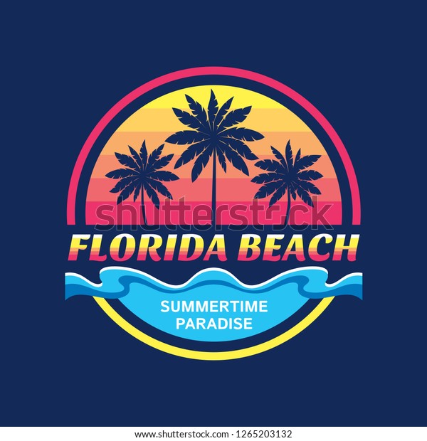 Florida Beach Vector Illustration Concept Retro Stock Vector (Royalty ...