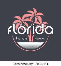 Florida Beach Vibes T-shirt And Apparel Vector Design, Print, Typography, Poster, Emblem With Palm Trees.