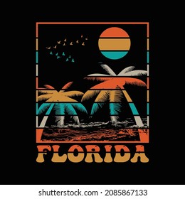 Florida Beach Vintage T Shirt Design And Vector Illustration. 