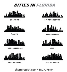 Florida - Cities Silhouette Landscape Illustration