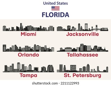 Ciudades de Florida esbozan siluetas conjunto de vectores