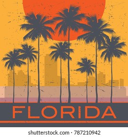 Florida coast beach poster. Vector illustration