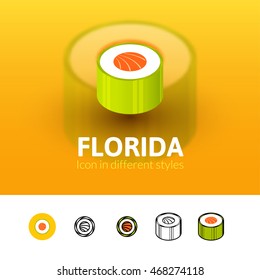 Florida color icon, vector symbol in flat, outline and isometric style isolated on blur background
