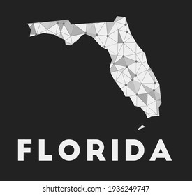 Florida - communication network map of US state. Florida trendy geometric design on dark background. Technology, internet, network, telecommunication concept. Vector illustration.